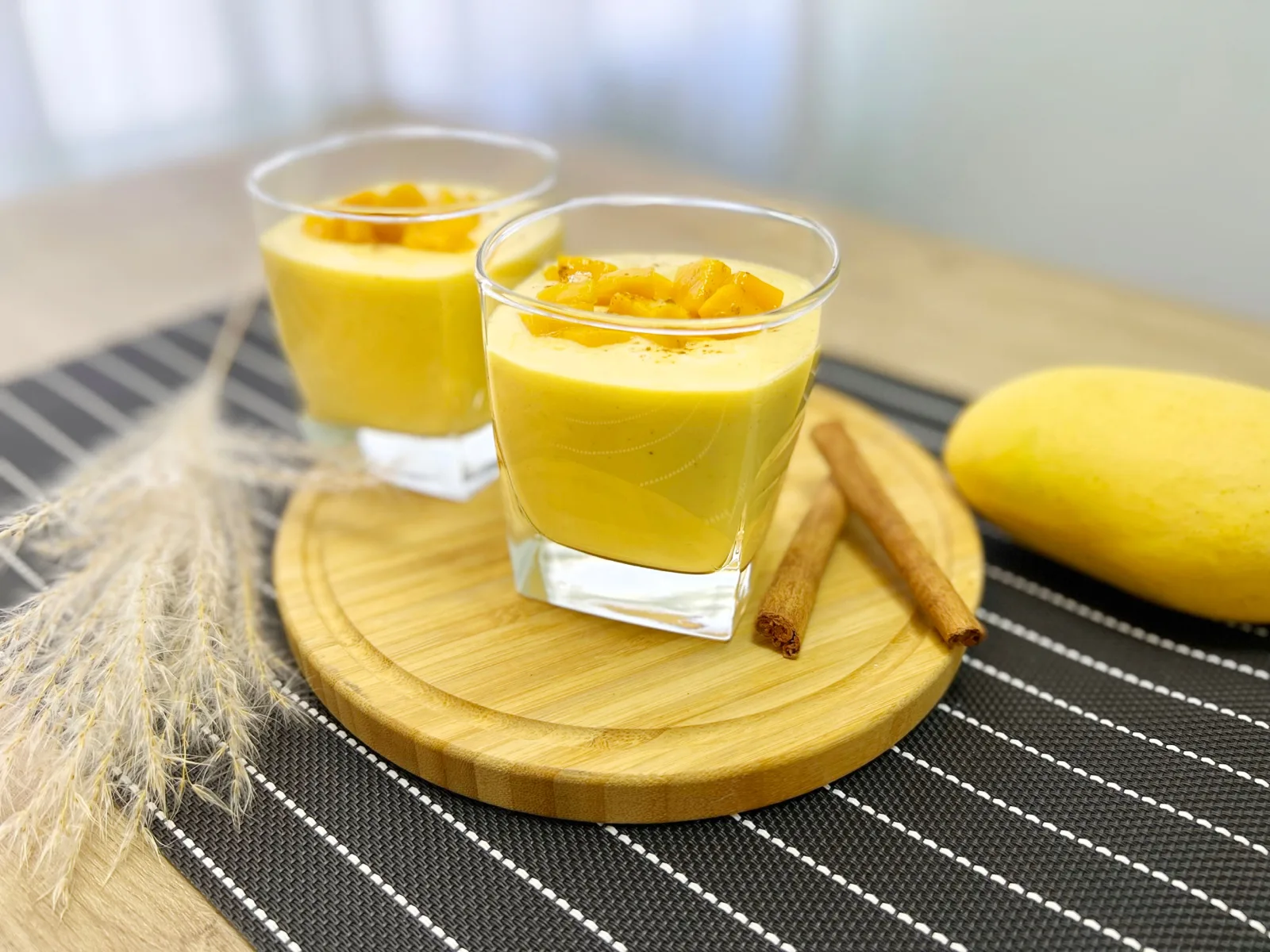 Overhead view of mango lassi