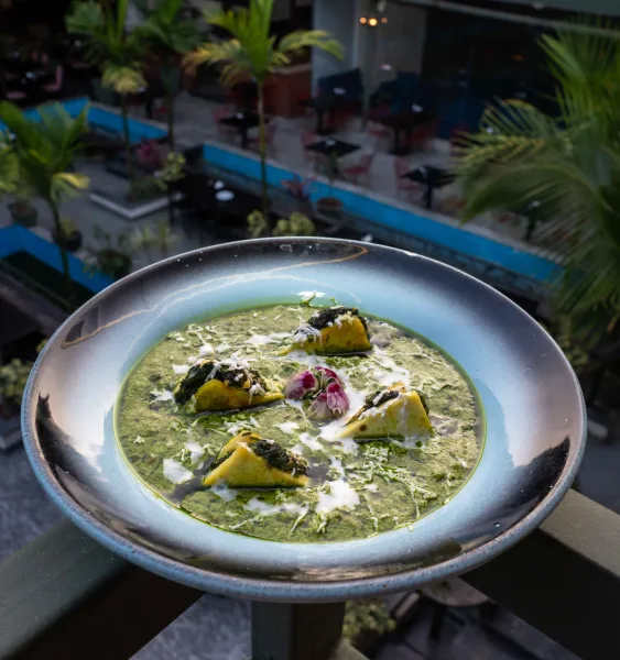 Overhead view of palak paneer