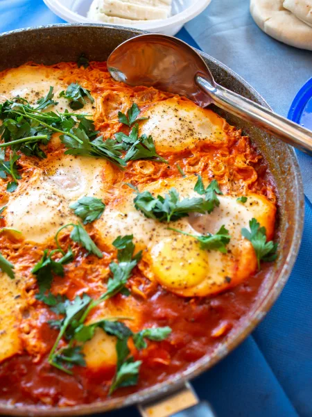 Overhead view of shakshuka