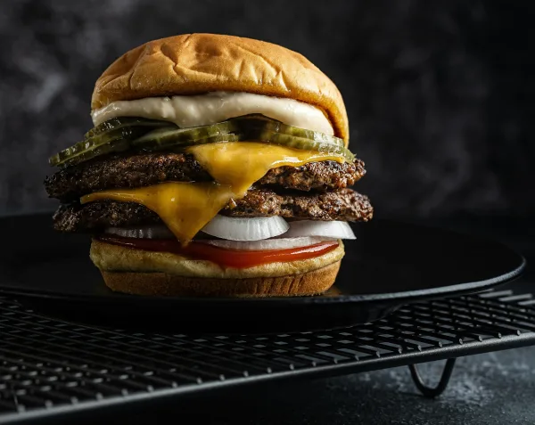 Overhead view of smash burgers