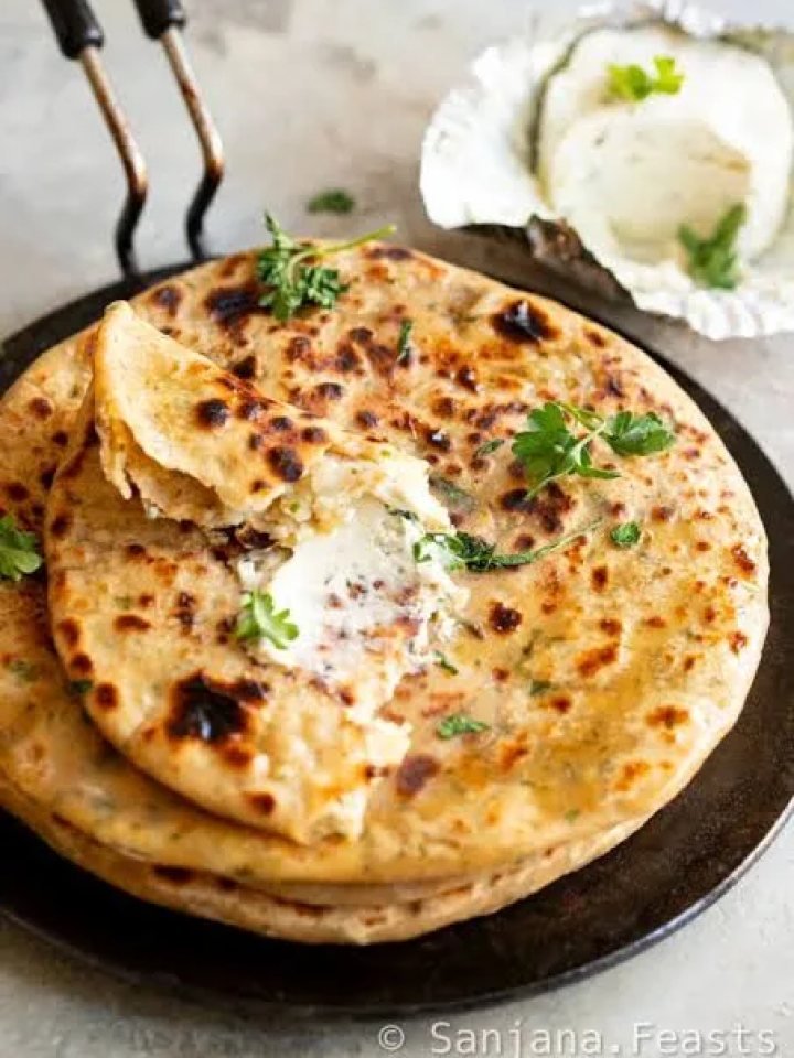 Overhead view of aloo paratha