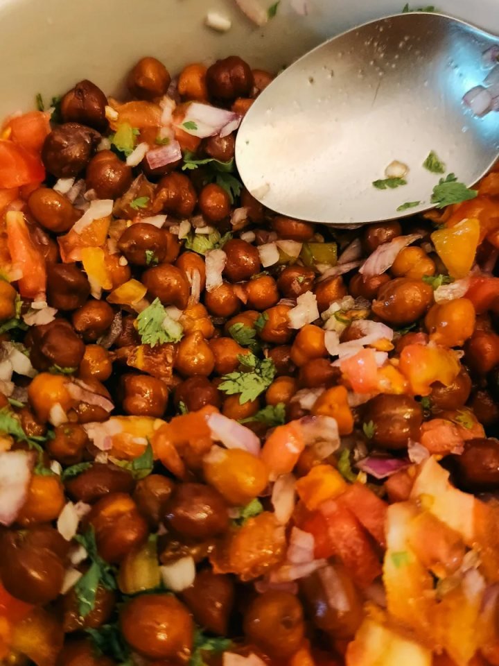 Overhead view of chana chaat