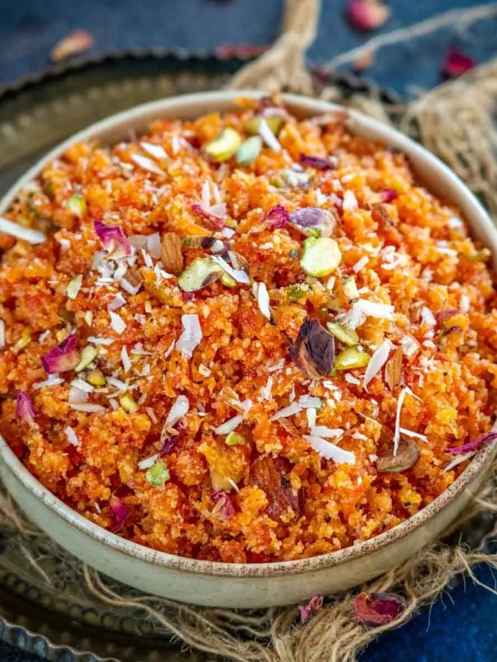 Overhead view of gajar ka halwa